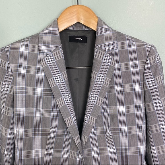 Theory Power Jacket 2 Maple Check Plaid Blue Gray Black Sz 2 - Picture 3 of 8